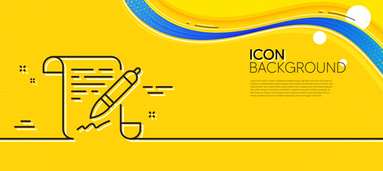 Poster - agreement document line icon. abstract yellow background. contract file signature sign. office note 