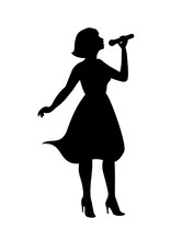 Girl Singer Vector Silhouette Black On White Background