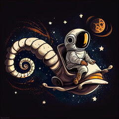 Wall Mural - illustration of an astronaut riding giant snail for graphic element/sticker/t shirt design ideas.Generative AI Technology