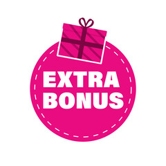 Sticker - Extra bonus icon with gift box. Marketing concept. Business success