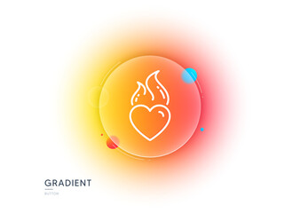Poster - heart flame line icon. gradient blur button with glassmorphism. love fire emotion sign. valentine da