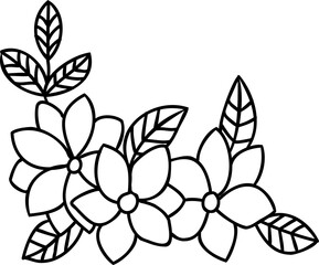 Line art flower. Line art hand drawn stile linear flower. PNG with transparent background
