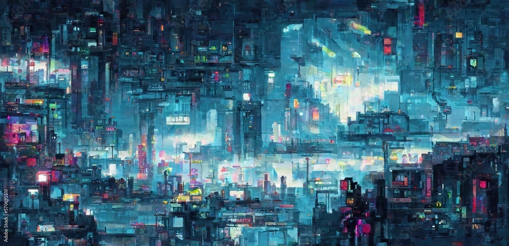 Pixel Cyberpunk neon city night. Futuristic city scene in a style of ...