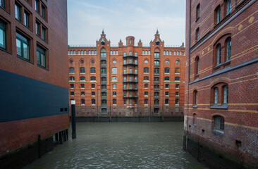 Sticker - Brick Buildings and Canal at Speicherstadt warehouse district - Hamburg, Germany