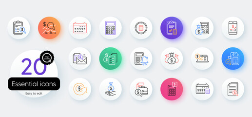 Poster - accounting line icons. bicolor outline web elements. set of calculator, check investment and report 