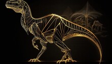Minimalist Gold Lines Dinosaur, Art, Black Background