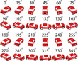 A set of 24 logo cars from different angles. Rotation of the car in logo style by 15 degrees for animation.  