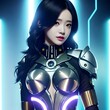 cyberpunk future asian woman in robot suit with neon light, generative art by A.I.