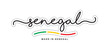 Made in Senegal, new modern handwritten typography calligraphic logo sticker, abstract Senegal flag ribbon banner