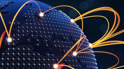 Wall Mural - Globalization and communication concept. Earth and luminous rays. 3d rendering