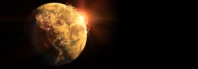 Wall Mural - Globalization and communication concept. Earth and luminous rays. 3d rendering