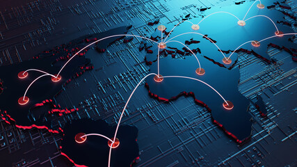 Wall Mural - Globalization and communication concept. Earth and luminous rays. 3d rendering