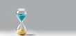 an hourglass on grey background Dead line Banner Space for text on the right