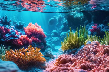 Fototapete - Bright colorful cartoon seabed. AI generated.