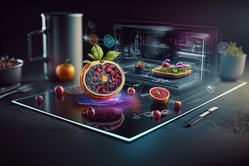 The arrival of FoodTech, innovation and digitalisation in the food industry, background, illustration, generative ai