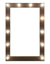 Wooden Frame Of Makeup Mirror With Light Bulbs, Isolated On White Background