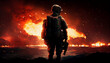 © TheGoldTiger - A solder looking at a burning battlefield, generative ai