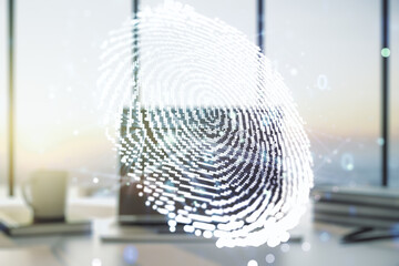 Aufkleber - Abstract creative fingerprint concept on modern laptop background. Multiexposure