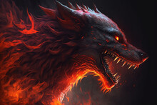 Evil Wolf In Red Flames, Fantasy, Generative AI