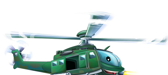 Wall Mural - cartoon scene with military helicopter flying on duty illustration for children