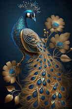 Modern Art Golden Peacock. Oriental Luxury Style Generative AI