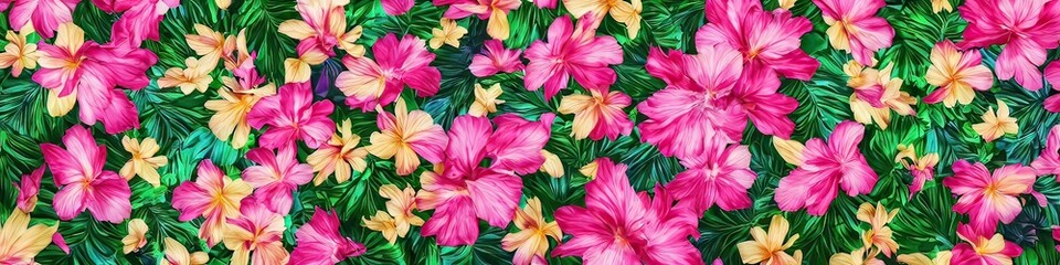 Wall Mural - Colorful tropical flowers - bright and vibrant exotic floral panoramic image