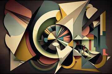 Wall Mural - Image composed of overlapping geometric shapes in various colors creating a modern and abstract design, concept of Geometric Abstraction and Color Blocking, created with Generative AI technology