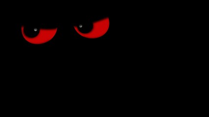 Wall Mural - evil red blinking eyes on black background 4k loop features a pair of red evil angry looking eyes lo