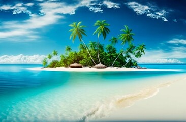 Tropical island beach with palms. Generative AI