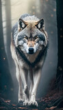 Fototapeta  - Wild wolf looking back or eye to eye in the jungle.