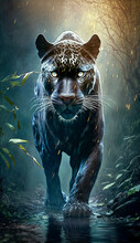 Wild Panther Or Jaguar Looking Back Or Eye To Eye In The Jungle.