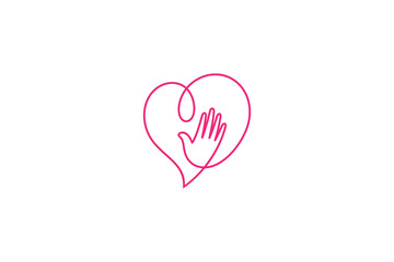 Wall Mural - Care love logo design with heart and hand symbol in continuous line design style