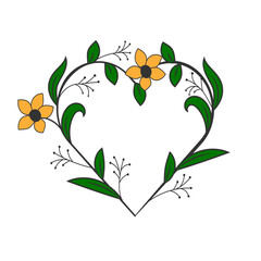 Poster - Floral heart frame. Decorative frame design with flowers and leaves. - Vector.