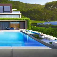 Wall Mural - Modern home with a green roof and a sustainable energy system3, Generative AI