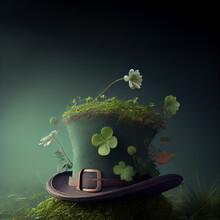  An Enchanted Garden In A Top Hat: A Leprechaun Hat With Lush Flowers For St. Patrick's Day - Generative AI