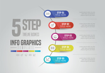 Abstract 5 steps Timeline infographics elements with icon. Vector illustration.