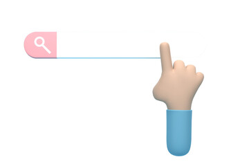 Poster - 3D render 3D illustration. Hand click search bar isolated on transparent background