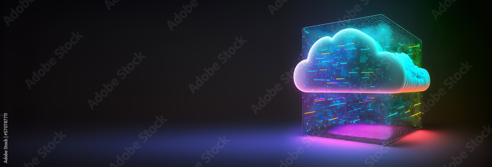 Cloud computing Data Base Technology concept with glowing neon ...