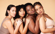 © Nina L/peopleimages.com - Skin care, diversity and portrait of women group together for inclusion, natural beauty and power. Body positive friends or real people on beige background for support, makeup and plus size self love