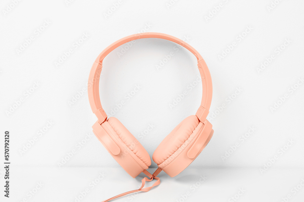Wired headphones on white background