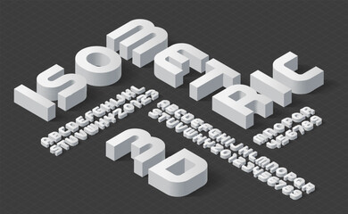 Fototapete - Isometric alphabet font. 3d letters and numbers. Stock vector typeface for your design.