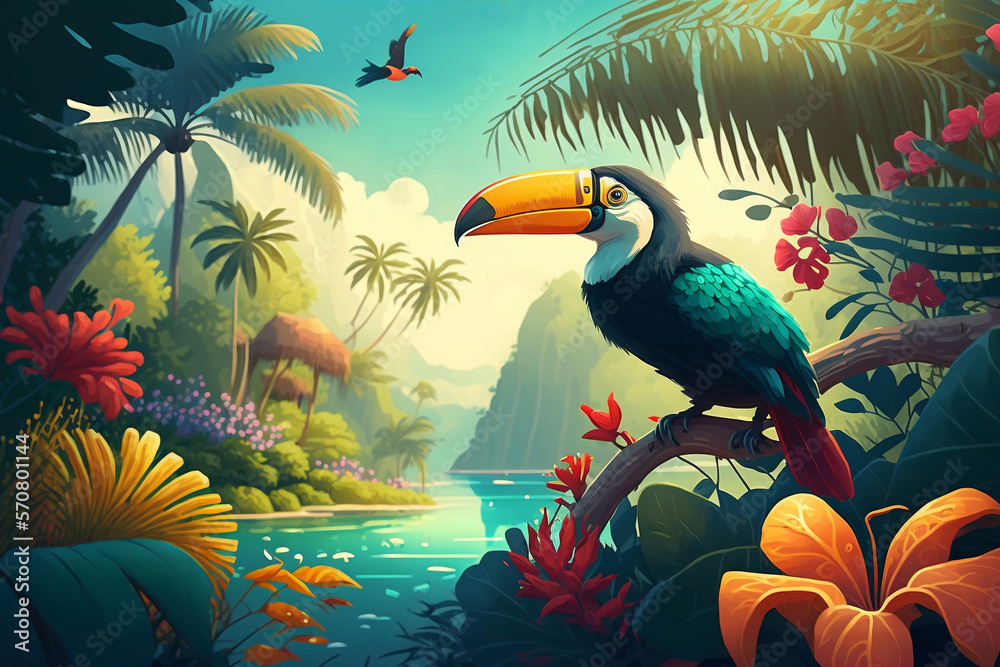 Set of Backgrounds with tropical jungle plants and birdsz, with this ...