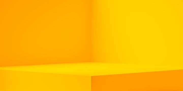 Wall Mural -  - Empty pedestal display on yellow background with blank stand for product show or presentation. orange background podium for product. 3D rendering.