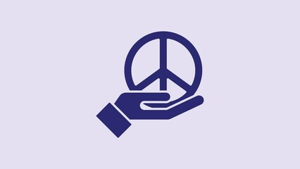 Poster - Blue Peace icon isolated on purple background. Hippie symbol of peace. 4K Video motion graphic animation