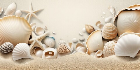 Wall Mural - Empty frame made from seashells for banner or design generative ai