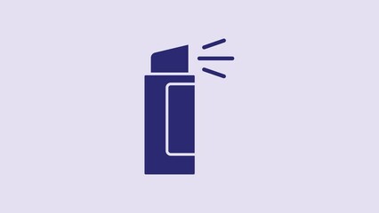 Canvas Print - Blue Pepper spray icon isolated on purple background. OC gas. Capsicum self defense aerosol. 4K Video motion graphic animation