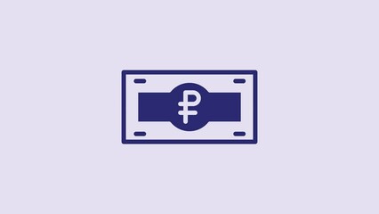 Sticker - Blue Russian ruble banknote icon isolated on purple background. 4K Video motion graphic animation