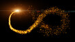 Infinity symbol gold particle on black background.