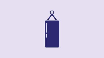 Canvas Print - Blue Punching bag icon isolated on purple background. 4K Video motion graphic animation