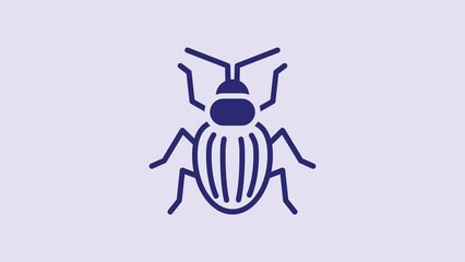 Sticker - Blue Chafer beetle icon isolated on purple background. 4K Video motion graphic animation